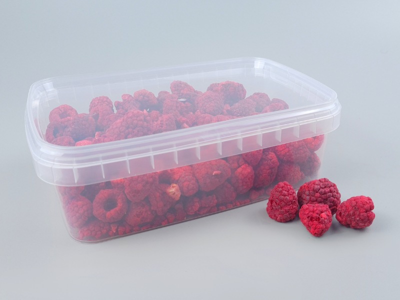 Gefriergetrocknete Himbeeren in der Verpackung
