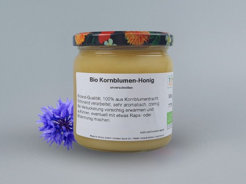 Kornblumenhonig, bio kbA - Bioland  - 500g Glas -  Sortenreiner Honig unverschnitten, würzig