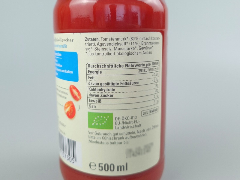 Tomatenketchup, bio kbA, Etikett