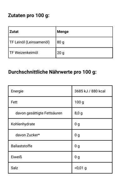 Leinsamen-Weizenkeim-Vitalöl - Nährwerte