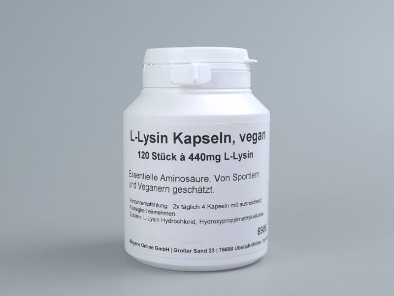 L-Lysin Kapseln - 120 vegane Kapseln mit 440 mg reinem Lysin-HCL, ohne Füllstoffe